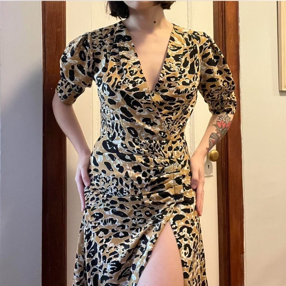 Topshop Leopard Print Mock Wrap Midi Dress Size 6 - Picture 1 of 11